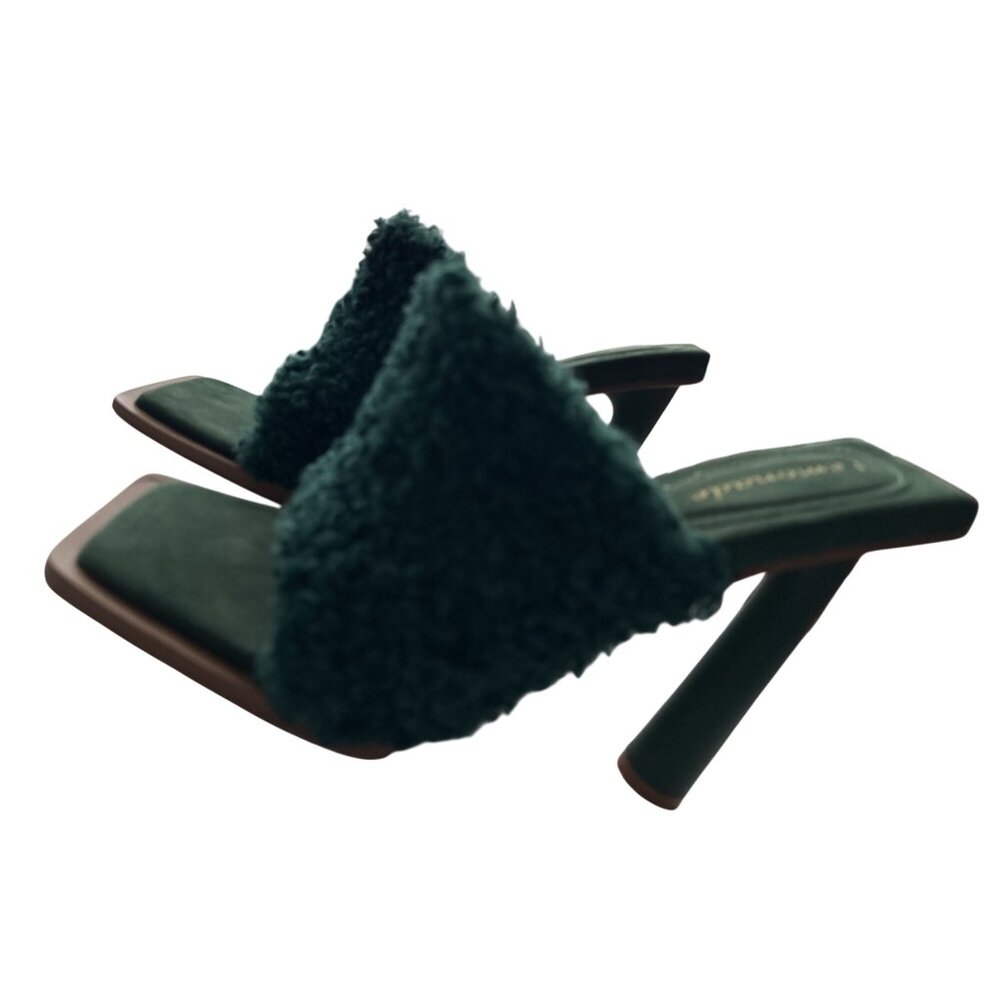 Lemonade Sunny Green Faux Fur Mules Open-Toe Slip On 5” Cylinder Heel Size 7.5 - Picture 4 of 9